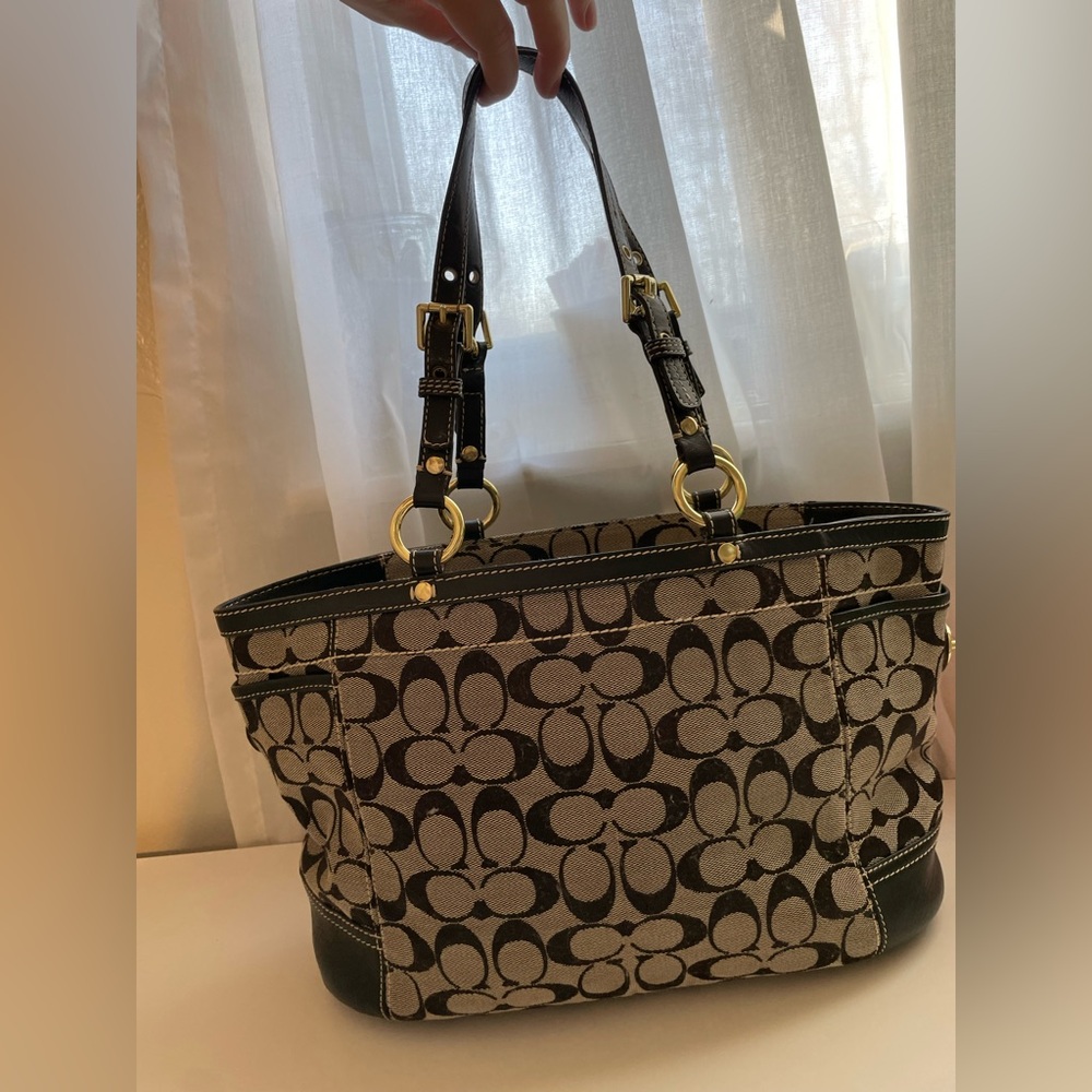 Coach Monogram Poppy Black and Tan Signature Tote Bag - Picture 7 of 12